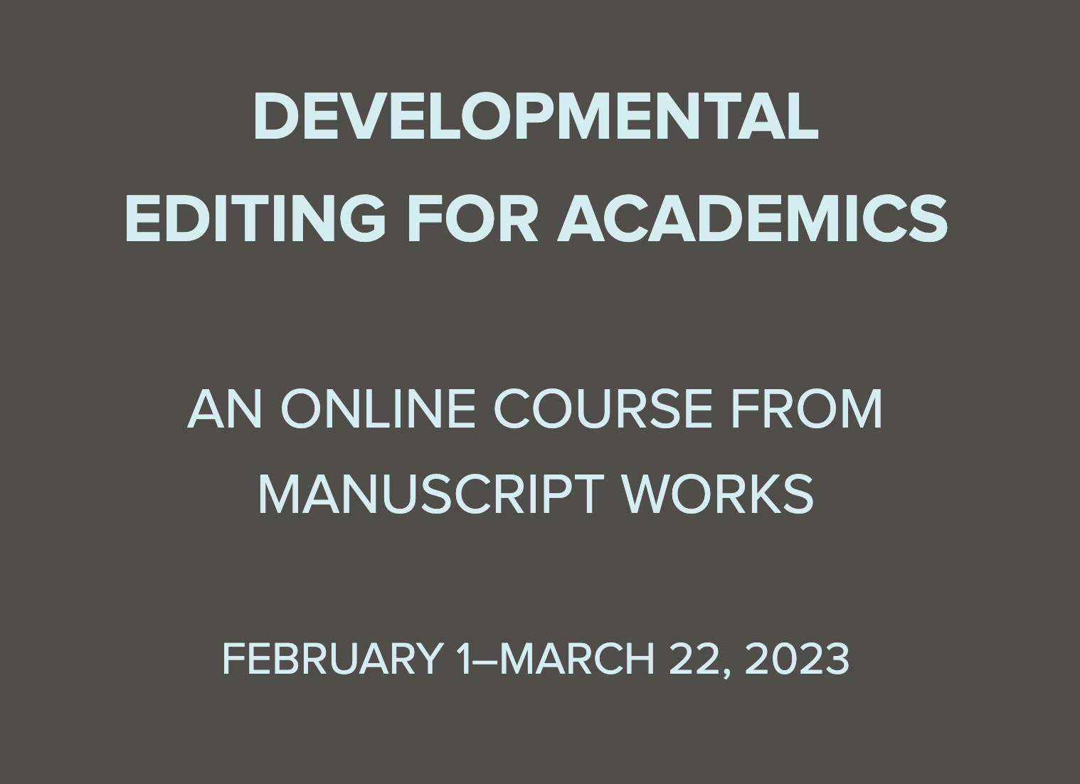 Pale text saying Developmental Editing for Academics over a dark grey background